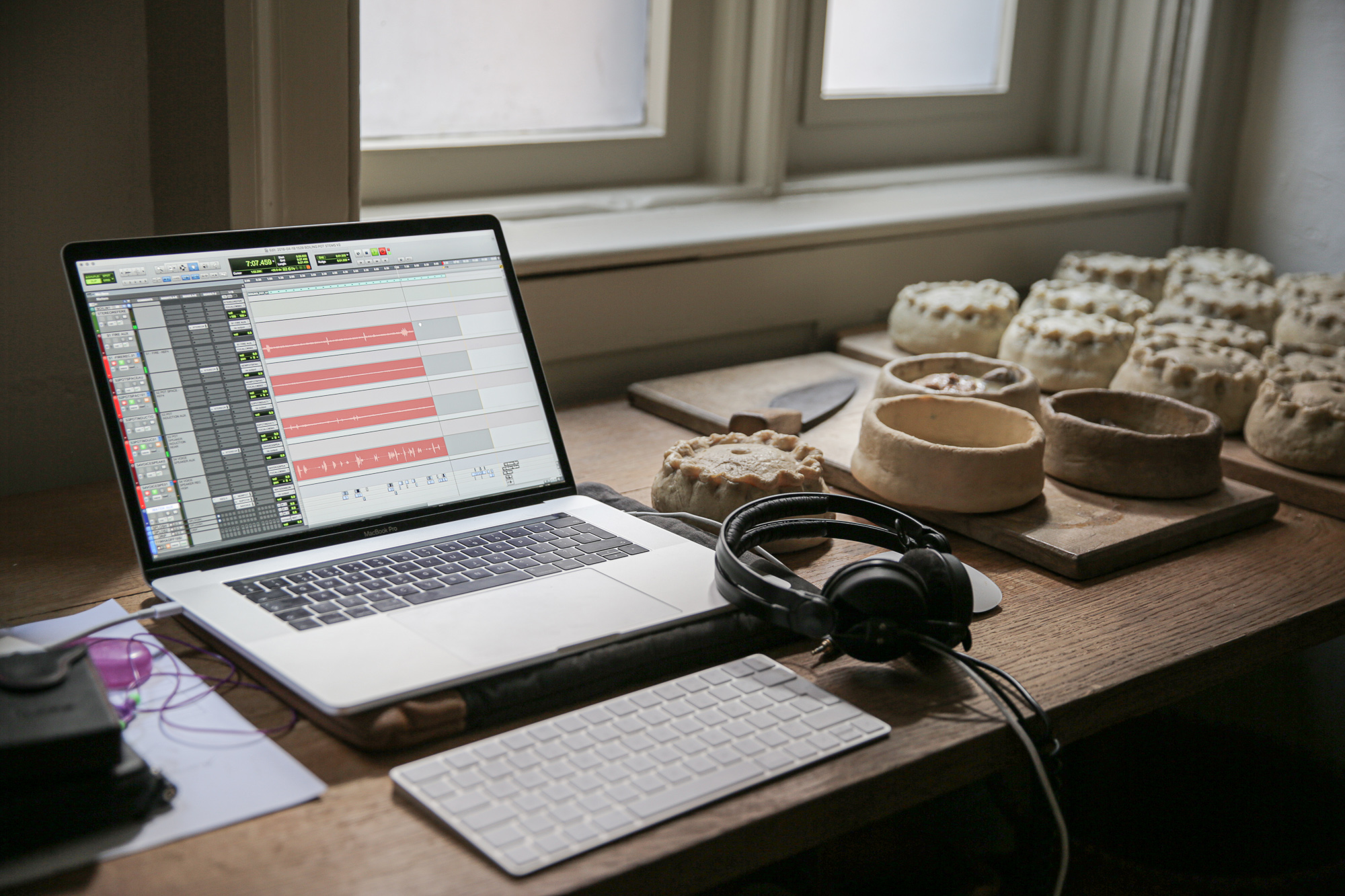 A laptop running Pro Tools in Henry VIII's kitchens at Hampton Court Palace